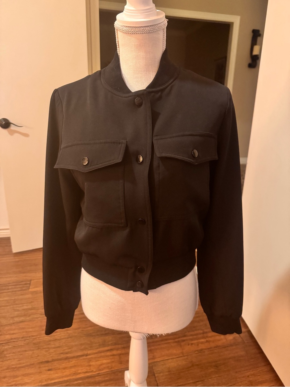 Gianni Bini Black Bomber Jacket with Flap Chest Pockets
